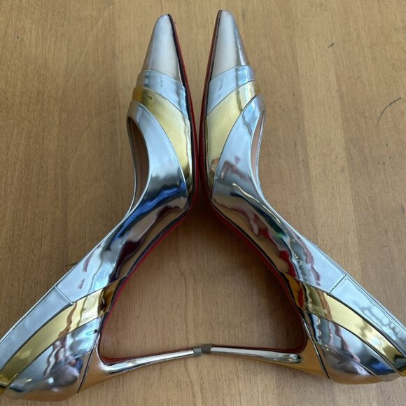 Christian Louboutin Eklectica 85 Gold Silver Specchio Patent Heel Pump - Picture 5 of 13